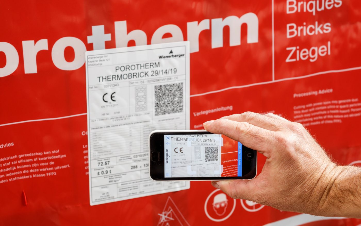 Scanning a QR code while using the app for CE documents